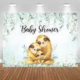 Aperturee - Sloths Family Green Plant Gold Baby Shower Backdrop